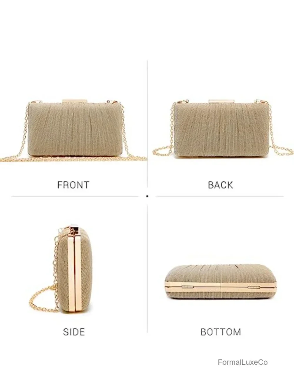 Faux Leather Pleated Evening Clutch with Detachable Chain Strap